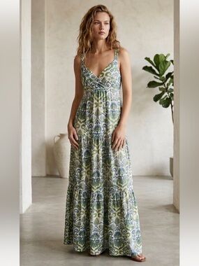 Tommy Hilfiger Green and White Paisley Maxi Dress